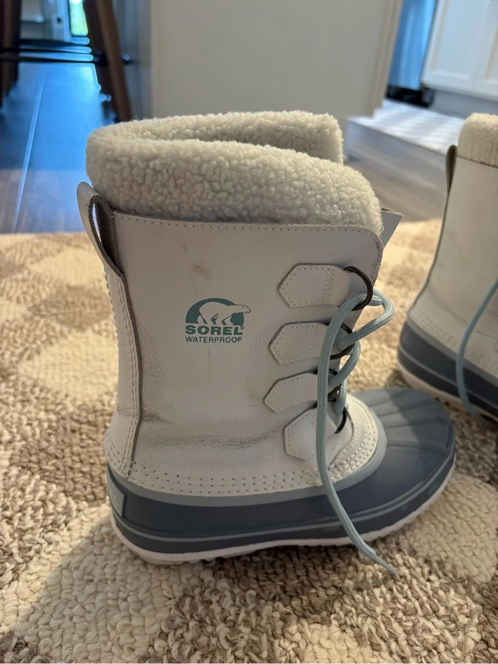 Sorel Kids White and Light Gray Waterproof Winter Boots